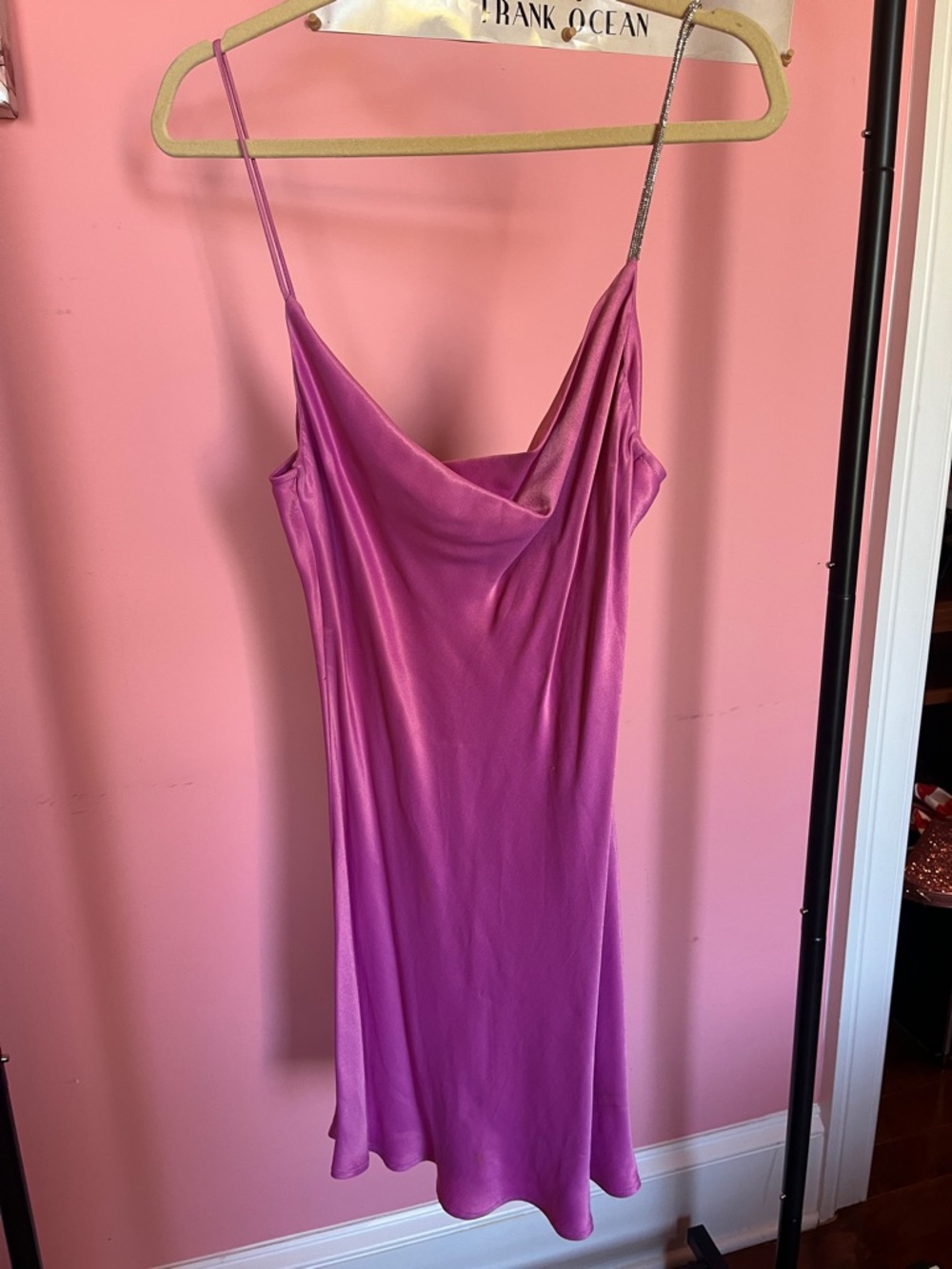 Zara Magenta Satin Cowl Slip Dress with Thin Straps